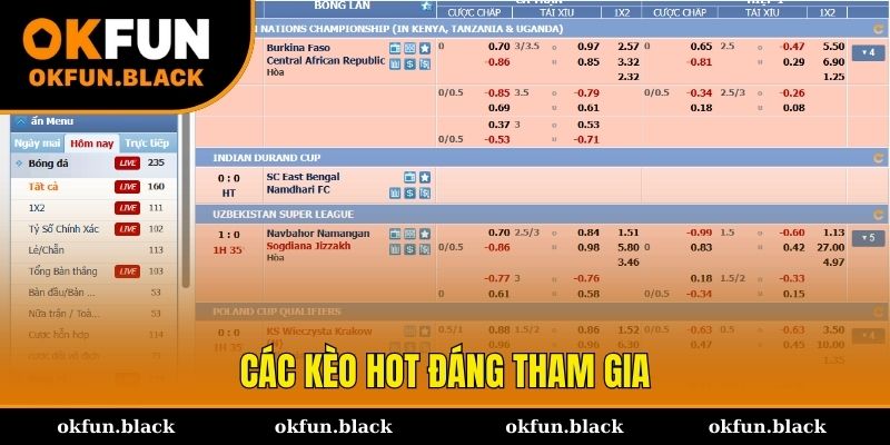 Điểm danh các kèo hot đáng chơi nhất tại thể thao OKFUN