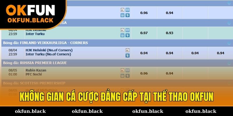 Sảnh thể thao OKFUN mang lại không gian cá cược chất lượng